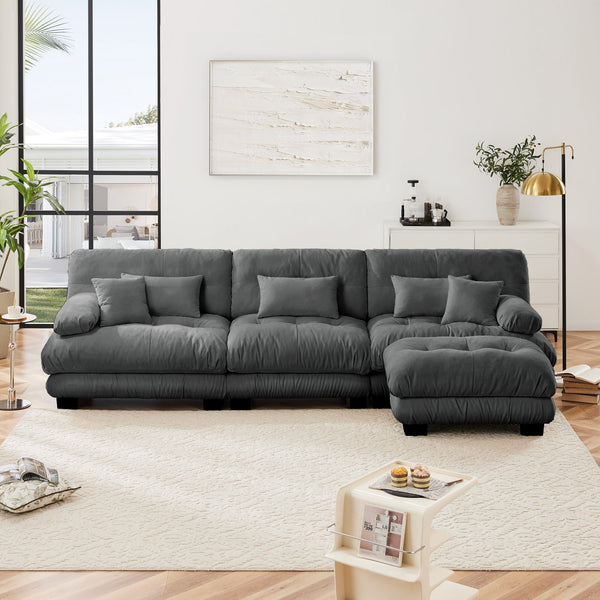 English Elm Luxury Modular Sectional Sofa - Oversized Chenille Gray Couch With Deep Seating & Convertible Ottoman W714S01020