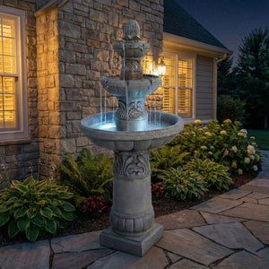English Elm 3-tier Cascading Resin Fountain with Led Lights for Patio Garden or Indoor Use W853P412665