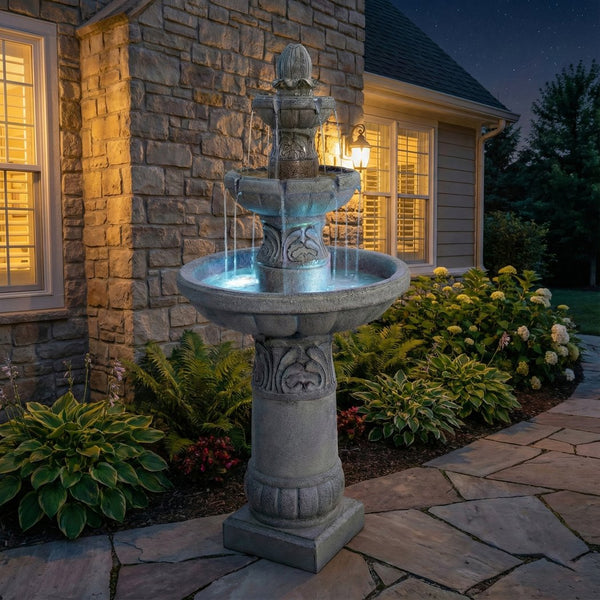 English Elm 3-tier Cascading Resin Fountain with Led Lights for Patio Garden or Indoor Use W853P412665