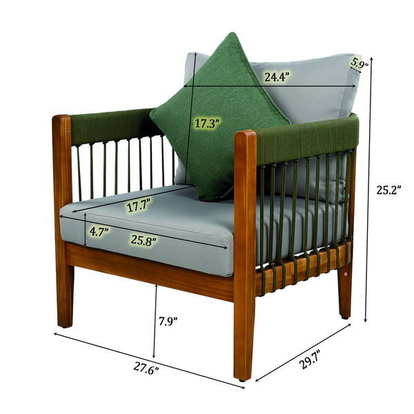 English Elm Christopher Knight Home® - 3 Pcs Set Acacia Wood Outdoor Club Chairs With Handwoven Rope & Water-Resistant Cushions For Boho Style N767P265743E002_63163.00