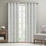 SunSmart Amelia  Knitted Jacquard Paisley Total Blackout Grommet Top Curtain Panel SS40-0200 White