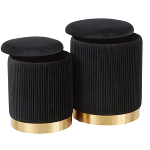 English Elm Contemporary Pleated Velvet Nesting Ottoman Set with Glam Gold Base for Living Room B202P223733
