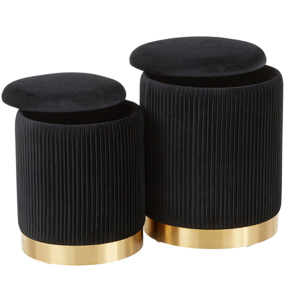 English Elm Contemporary Pleated Velvet Nesting Ottoman Set with Glam Gold Base for Living Room B202P223733