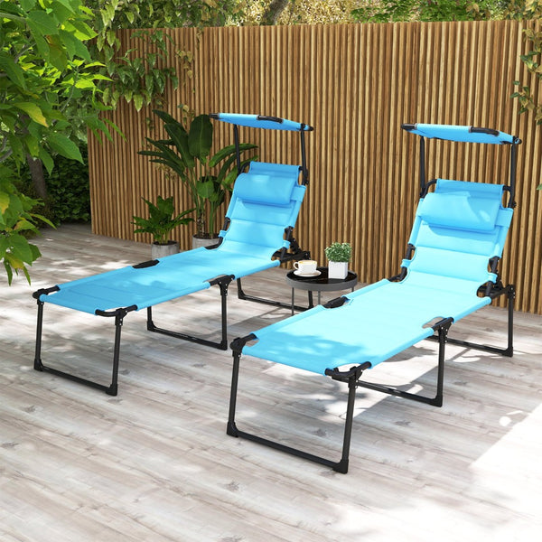 English Elm Outsunny Adjustable 2-Pc Outdoor Lounge Chair Set With Sunshade & Pillow For Relaxation Anywhere W2225P200651-GIGA