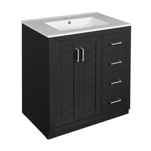 English Elm 30'' Bathroom Vanity With Ceramic Sink - Retro Freestanding Storage Cabinet, Soft-Close Drawers & Doors N710P191947B