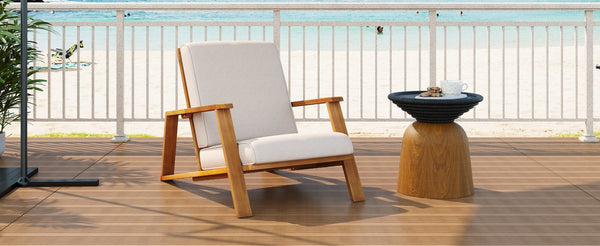 English Elm Christopher Knight Home® - Patio Lounge Chair - Weather-Resistant Beige Cushion & Teak Acacia Wood Frame For Outdoor Elegance N779P291591T