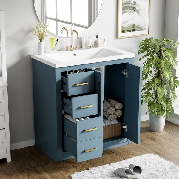 English Elm 30'' Stylish Bathroom Vanity Set With Ceramic Sink, Soft-Close Doors, Solid Wood Frame & Modern Design N710P191970M