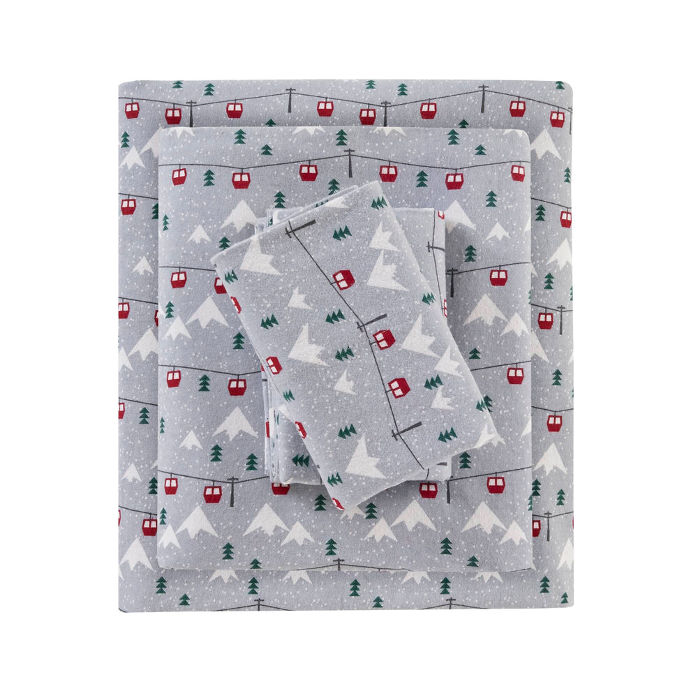 English Elm 4 Pcs Full Sheet Set In Grey Ski Jump - Cozy 100% Cotton Flannel For Warmth & Comfort All Year B035P319787