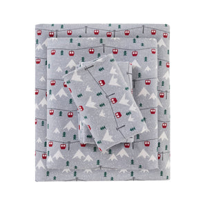 English Elm 4 Pcs Full Sheet Set In Grey Ski Jump - Cozy 100% Cotton Flannel For Warmth & Comfort All Year B035P319787