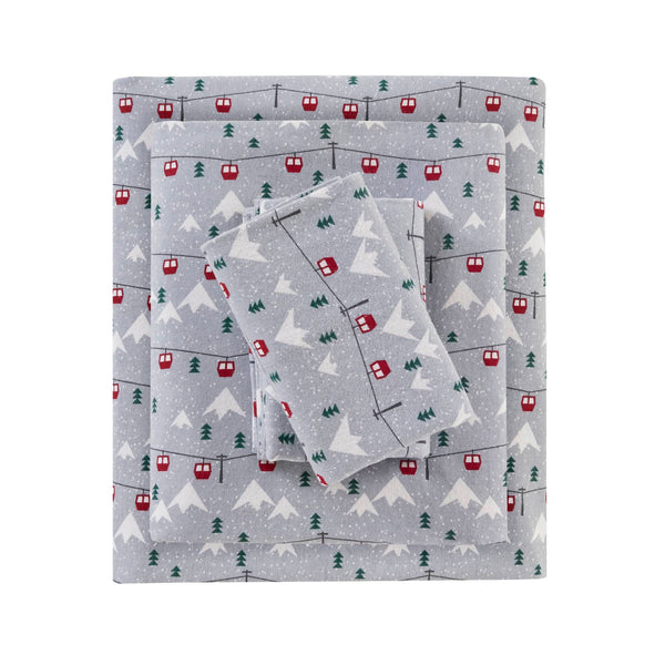 English Elm 4 Pcs Full Sheet Set In Grey Ski Jump - Cozy 100% Cotton Flannel For Warmth & Comfort All Year B035P319787