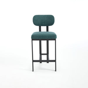 English Elm Bar Stools Set of 2 Upholstered Fabric Seat with Foam Cushion Black Metal Legs W3244P310204