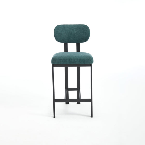 English Elm Bar Stools Set of 2 Upholstered Fabric Seat with Foam Cushion Black Metal Legs W3244P310204