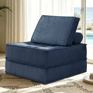 English Elm 33.4 Inch Modular Corduroy Lounge Chair with Spring Cushions for Compact Living Spaces Blue W3975P455222