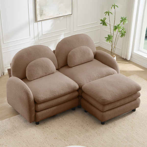 English Elm Teddy Fleece Modular Loveseat with Ottoman Curved Sculptural Sofa for Living Room Camel W5656S00098