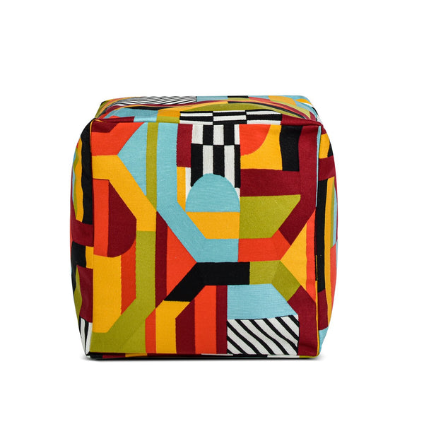 English Elm Pouf Oversized Embroidered Cube Ottoman with Colorful Bohemian Design for Any Living Space B2719P238438