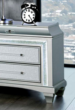 English Elm Glam Nightstand with Led Accent Lighting Faux Crystal Trim and Acrylic Pulls Gray B2741P430424