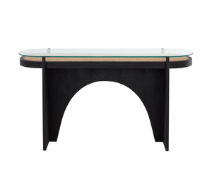Sunpan ADORA Console Table: Handcrafted Rattan & Black Mango Wood, Perfect for Eclectic Living Spaces! 110642