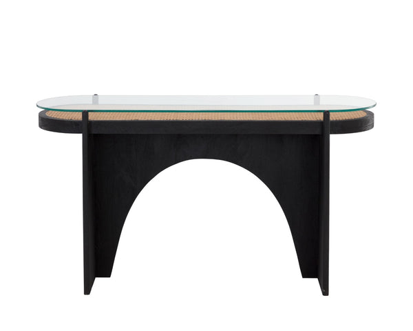 Sunpan ADORA Console Table: Handcrafted Rattan & Black Mango Wood, Perfect for Eclectic Living Spaces! 110642