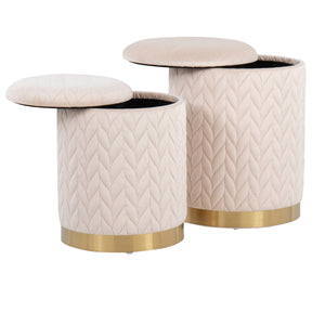 English Elm Ottoman Set Nesting Storage Cubes Upholstered in Rich Fabric for Modern Living Spaces B202P471500