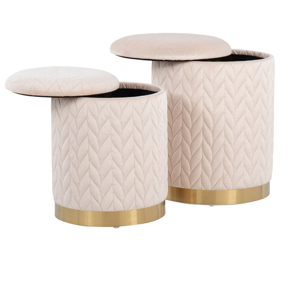 English Elm Ottoman Set Nesting Storage Cubes Upholstered in Rich Fabric for Modern Living Spaces B202P471500