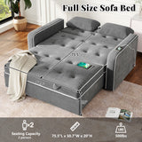 English Elm 66.5" Upholstered Sleeper Bed, Pull Out Sofa Bed Couch Attached Two Throw Pillows, Dual Usb Charging Port and Adjustable Backrest For Living Room Space, Charcoal Gray