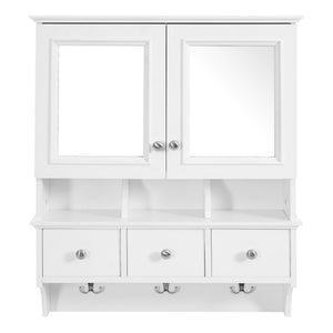 English Elm 4-in-1 Wall Mounted Bathroom Cabinet with Mirror Drawers and Towel Hooks Vanity White N710P405416K