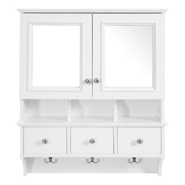 English Elm 4-in-1 Wall Mounted Bathroom Cabinet with Mirror Drawers and Towel Hooks Vanity White N710P405416K