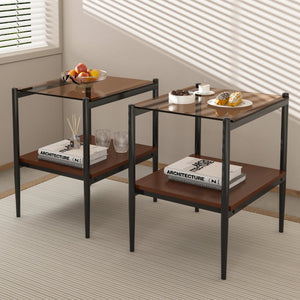 English Elm Coffee Table And End Tables Set Of 3 – Modern Brown Glass & Mdf Design For Chic Living Room Style W241S00043