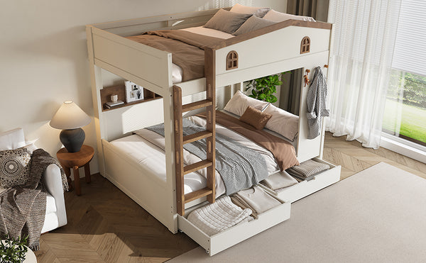 English Elm Twin Xl Solid Pine Loft Bed with Built-in Led Lighting and Storage Shelves W1580S00390
