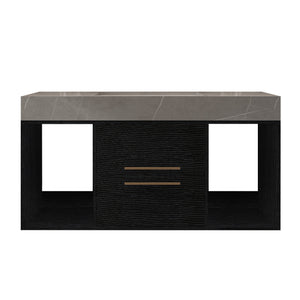 English Elm 39.4 Inch Floating Bathroom Vanity Sintered Stone Top Solid Wood 2 Soft Close Drawers W3136S00037