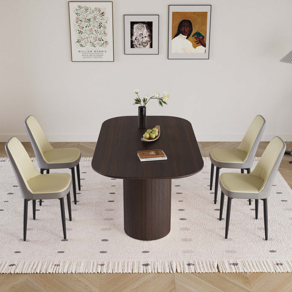 English Elm 63 Inch Mdf Dining Set with Four Pu Leather Chairs and Powder Coated Metal Legs Beige+Brown,Grey W2189S00869