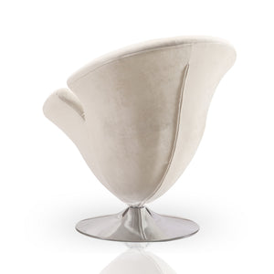 English Elm Tulip Velvet Swivel Lounge Chair with Polished Chrome Base, 360° Rotation, Plush Velvet Comfort White B365P398005