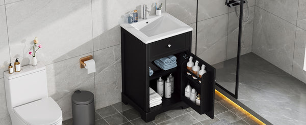 English Elm 20" Modern Bathroom Vanity With Soft-Close Door, Adjustable Shelf, Ceramic Sink, Compact Storage Solution N725P351848B