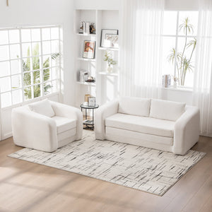 English Elm 2-piece Chenille Cloud Floor Sofa Set Convertible Sleeper Lounge for Apartment Bedroom Dorm Ivory W3118S00029