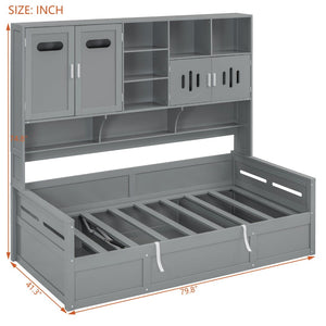 English Elm Twin Size Wooden Daybed With Hydraulic Lift & Integrated Storage Cabinet For Space-Saving Style N820S00046E-GIGA