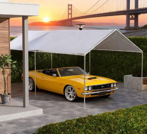 English Elm Car Canopy Replacement Cover Uv Resistant Polyethylene Roof for 9.6 X 19.5 Ft Frames T3971P425819
