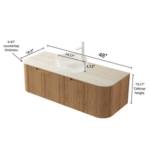 English Elm Dina Floating Bathroom Vanity with Crystal Glass Basin and Sintered Stone Top Beige,Natural Wood,Transparent W2615S00352