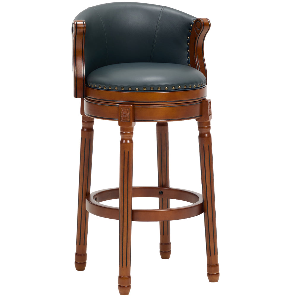 English Elm Cow Leather Swivel Barstool Solid Hardwood Frame 360 Spin Kitchen Counter Seating Brown+Blue W2195P399434