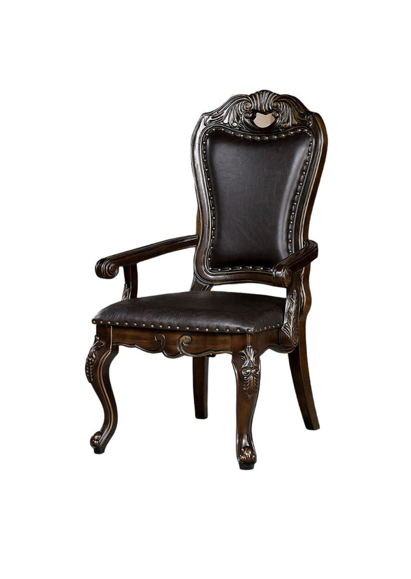 English Elm Luxurious Walnut Traditional Arm Chairs Set of 2 with Dark Brown Leatherette, Carved Cabriole Legs and Nailhead Trim B011P234735
