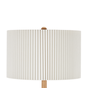 Mitford Classic Floor Lamp - Elegant Tan Wood Design with Knife-Pleated Bone Linen Shade, 66" Height