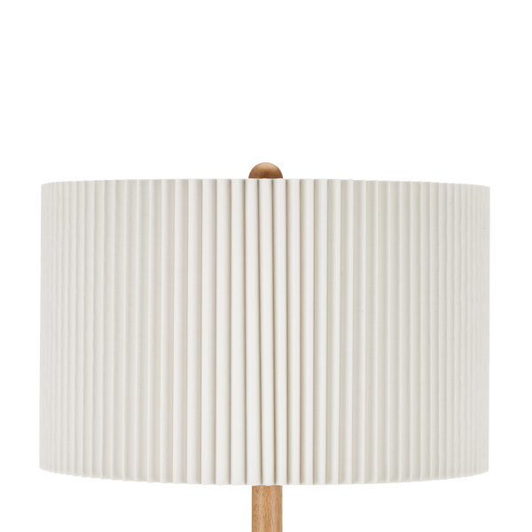 Mitford Classic Floor Lamp - Elegant Tan Wood Design with Knife-Pleated Bone Linen Shade, 66" Height