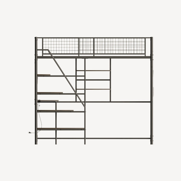 English Elm Black Metal Loft Bed with Built-in Desk Rgb Led Lighting and Charging Station Black W1671S00006