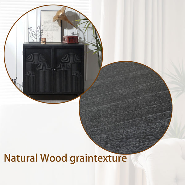 English Elm Modern Black Wood Storage Cabinet - 31In Accent Piece With Embossed Door For Stylish Organization W2729P239176