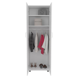 English Elm Barkley Slim Armoire White - Slim Double-Door Engineered Wood Wardrobe with Shelves & Rod, Modern B092S00292