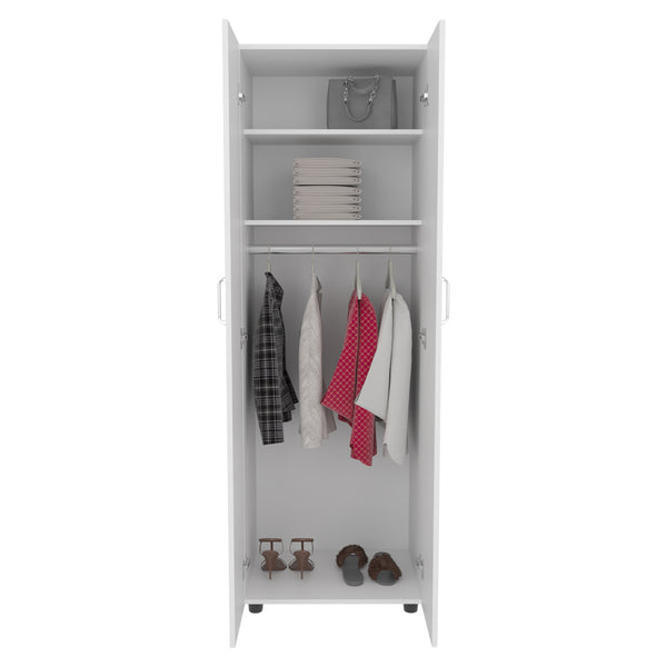 English Elm Barkley Slim Armoire White - Slim Double-Door Engineered Wood Wardrobe with Shelves & Rod, Modern B092S00292
