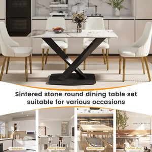 English Elm 55.12" Modern Artificial Stone Dining Table With Black Metal X-Leg Base For 6 - Stylish & Durable W1535S00539