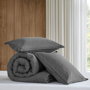 English Elm 2pcs Stone-washed Cotton Twill Comforter Set Oversized Soft Farmhouse Bedding Grey B035P341108
