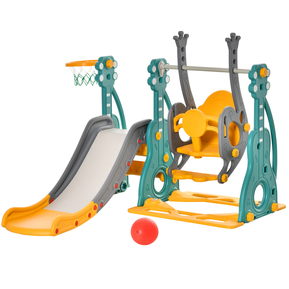 English Elm Qaba Toddler 3 in 1 Playset with Swing Slide Climber and Basketball Hoop W2225P217344