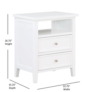 English Elm Weston Solid Wood White 2-Drawer Nightstand with Open Shelf, Dovetail Drawers & Nickel Knobs B050P376947
