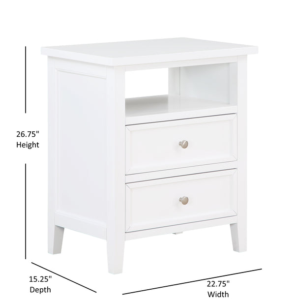English Elm Weston Solid Wood White 2-Drawer Nightstand with Open Shelf, Dovetail Drawers & Nickel Knobs B050P376947